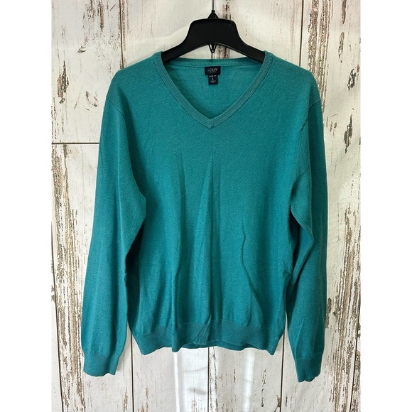 J.Crew Slim Fit V-Neck Sweater Men's Cotton/Cashmere Blend Med Teal Size Large - Picture 1 of 4